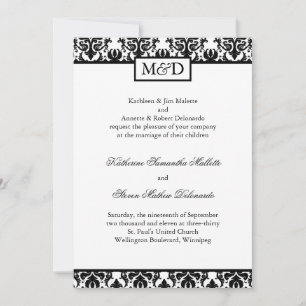 Invitación a la boda blanca y negra con clase