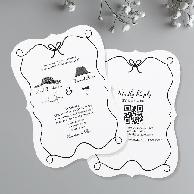 Invitación a la boda blanca y negra con código QR (Subido por el creador)