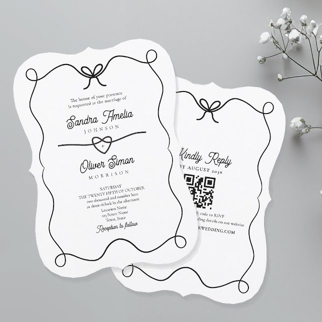 Invitación a la boda blanca y negra con código QR (Subido por el creador)