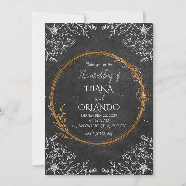 Invitación a la boda blanca y negra de lujo (Anverso)