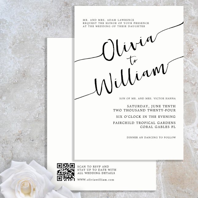 Invitación a la boda blanca y negra de moda (Subido por el creador)
