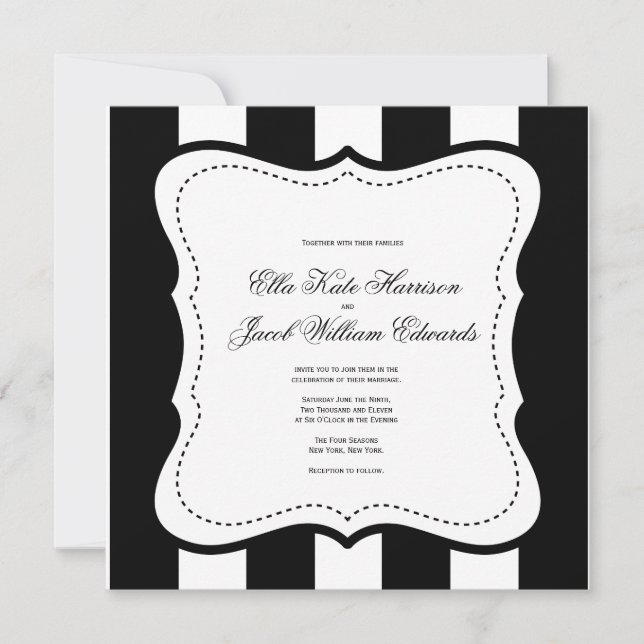 Invitación a la boda blanca y negra del Personaliz (Anverso)