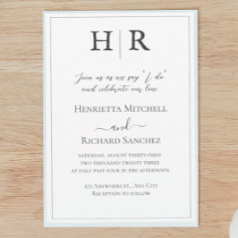 Invitación a la boda blanca y negra en monograma c