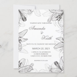 Invitación a la Boda Blanca y Negra Floral Classic