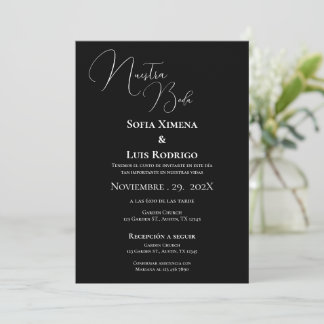 Invitación a la boda blanca y negra moderna