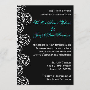 Invitación a la boda blanca y negra paisley