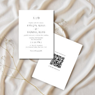 Invitación a la boda blanca y negra RSVP con códig