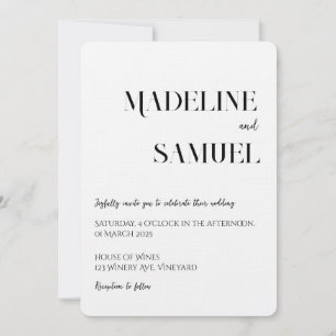 Invitación a la boda blanca y negra sin tiempo de 