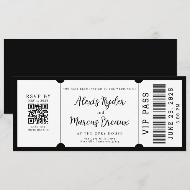 Invitación a la Boda Blanca y Negra VIP (Anverso / Reverso)