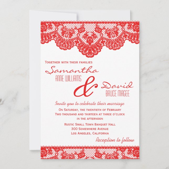 Invitación a la boda blanca y roja (Anverso)