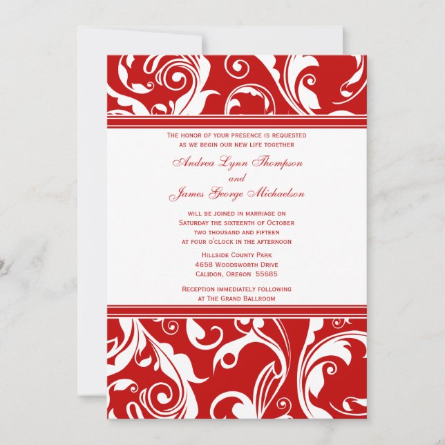 Invitación a la boda blanca y roja (Anverso)