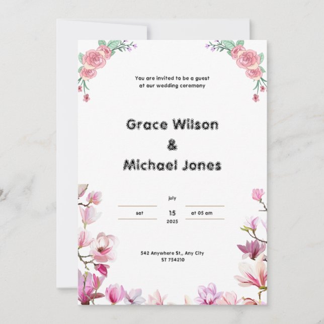 Invitación a la boda blanca y rosa (Anverso)