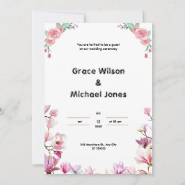 Invitación a la boda blanca y rosa