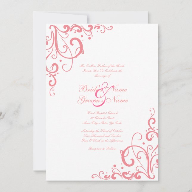 Invitación a la boda blanca y rosa (Anverso)