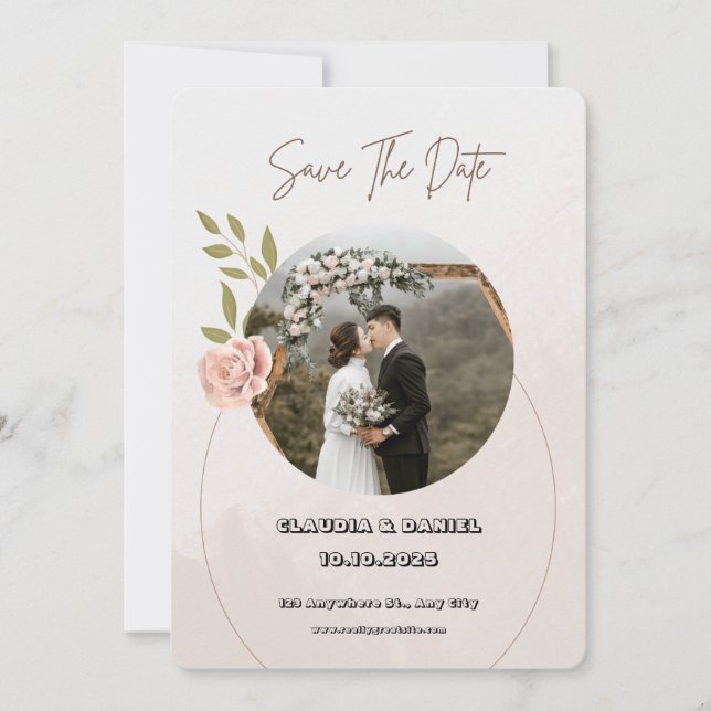 Invitación a la boda blanca y rosa de lujo (Anverso)