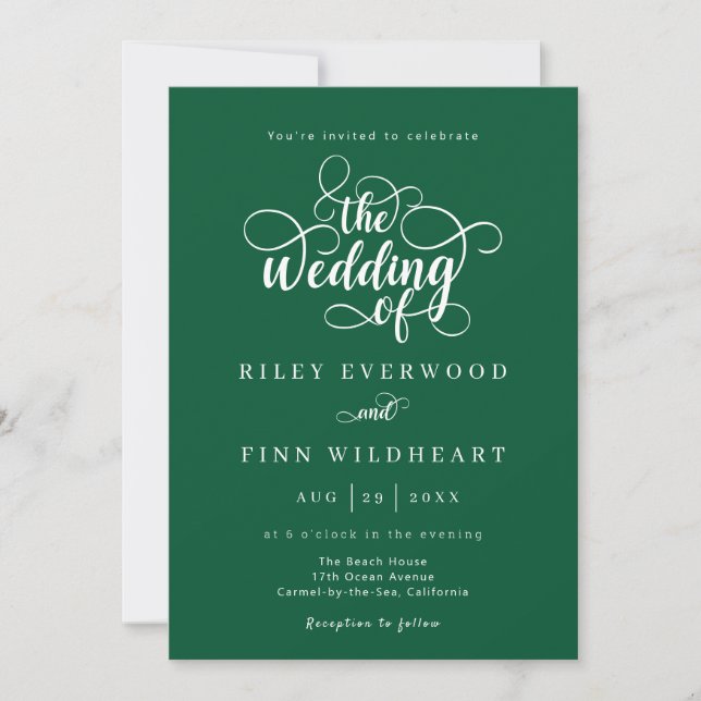 Invitación a la boda blanca y verde de sabios clás (Anverso)