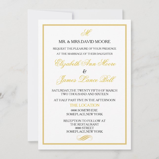 Invitación a la boda| Blanco dorado (Anverso)