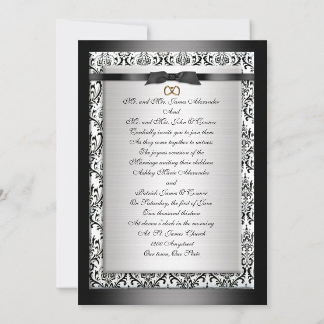 Invitación a la boda blanco negro elegante (Anverso)