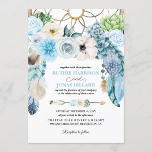 Invitación a la boda Blue Boho Dreamcatcher