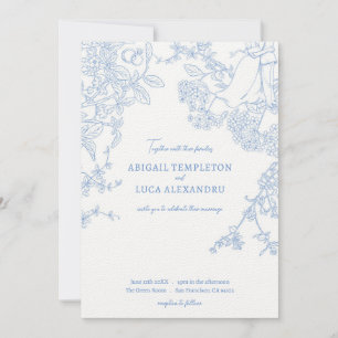 Invitación a la boda Blue Chinoiserie Toile de Jou