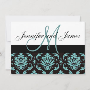 Invitación a la boda Blue Damask con nombres de mo