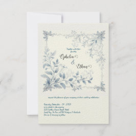 Invitación a la boda Blue Floral de acuarela