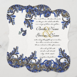 Invitación a la boda Blue & Gold Paisley Damask