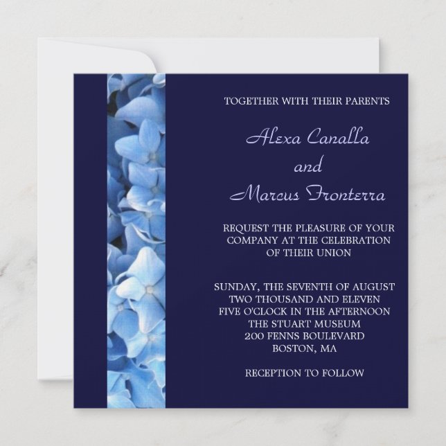 Invitación a la boda Blue Hydrangea - de dos lados (Anverso)