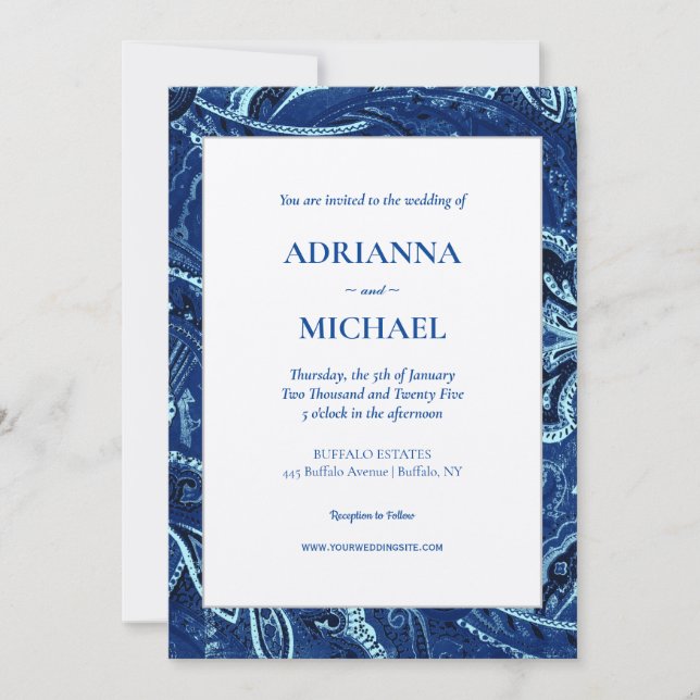 Invitación a la boda Blue Retro Bandanna Paisley (Anverso)
