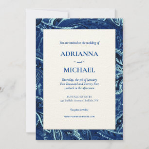 Invitación a la boda Blue Retro Bandanna Paisley