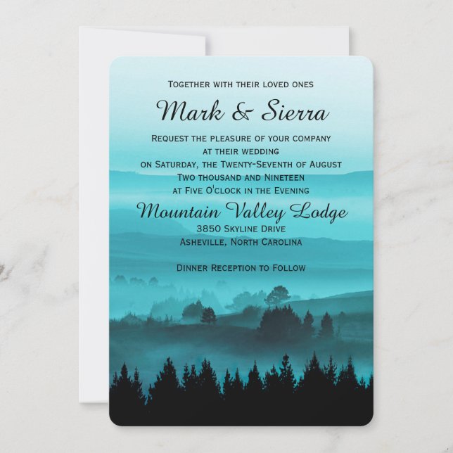 Invitación a la boda Blue Rustic Mountain (Anverso)