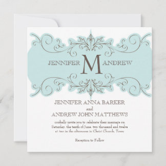 Invitación a la boda Blue Swirls con monograma