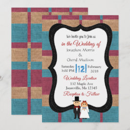 Invitación a la boda Blue y Maroon Burlap