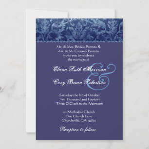 Invitación a la boda Blue y Purple Damask R431