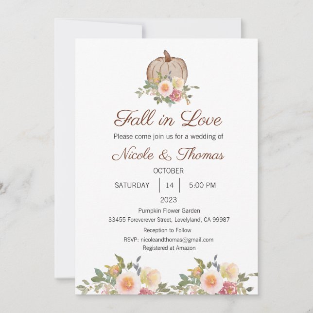 Invitación a la boda, Boda de caída en amor (Anverso)