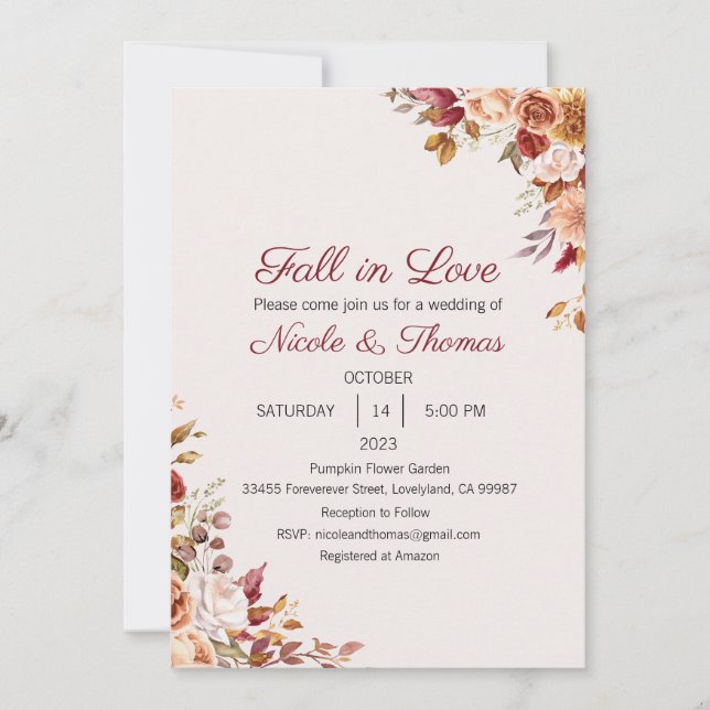 Invitación a la boda, Boda de caída en amor (Anverso)