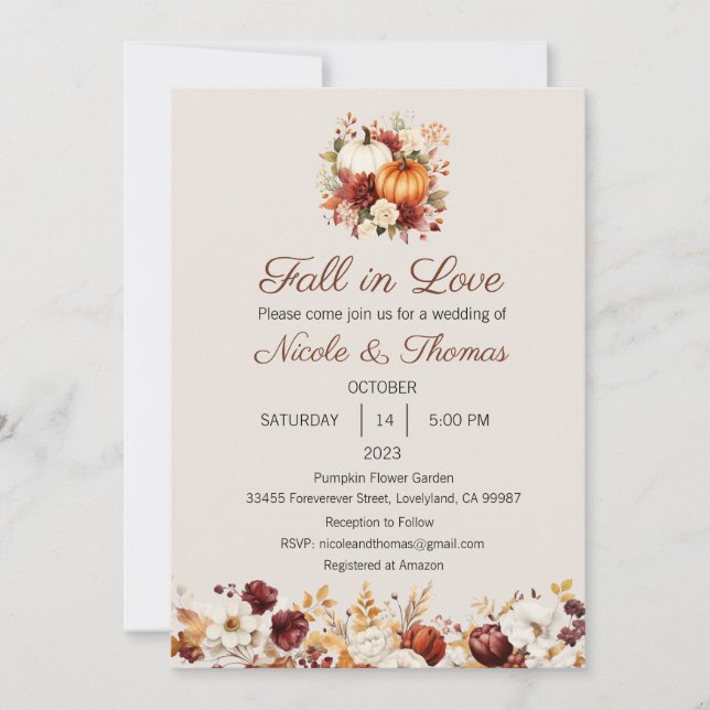 Invitación a la boda, Boda de caída en amor (Anverso)