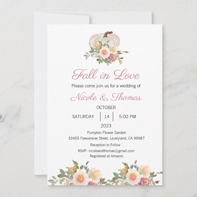 Invitación a la boda, Boda de caída en amor (Anverso)