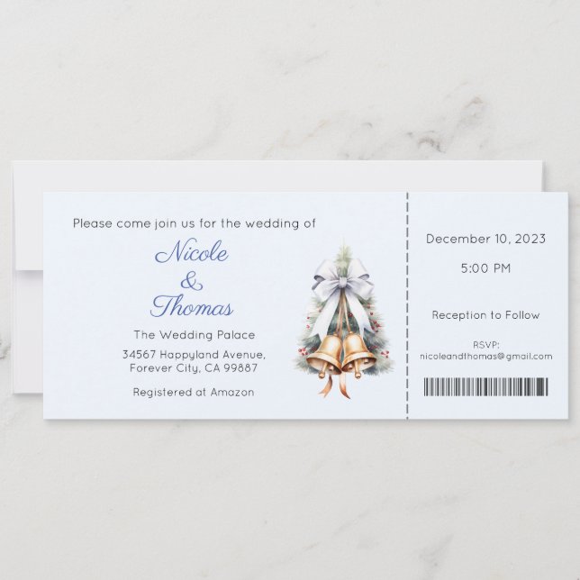 Invitación a la boda, Boda de Invierno, Navidades (Anverso)