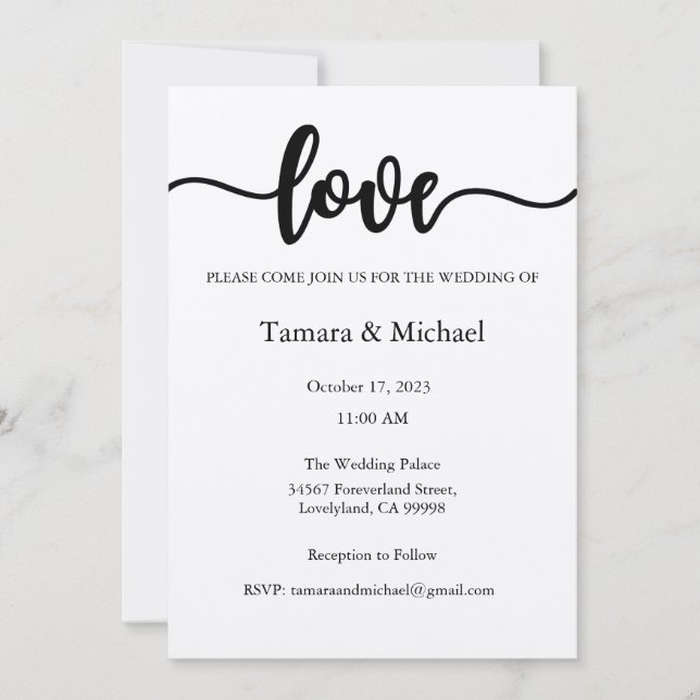 Invitación a la boda, Boda estatiar, amor (Anverso)