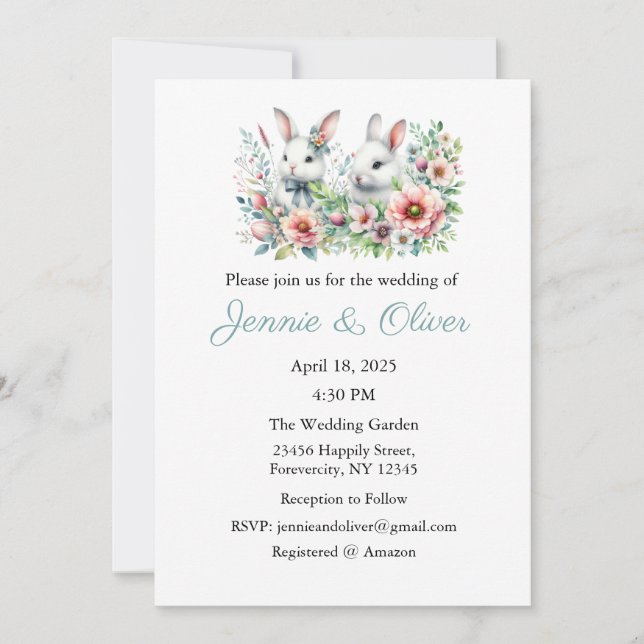 Invitación a la boda, Boda Stationary, conejito (Anverso)