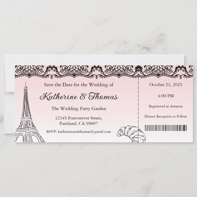 Invitación a la boda, Boda Stationary, París (Anverso)
