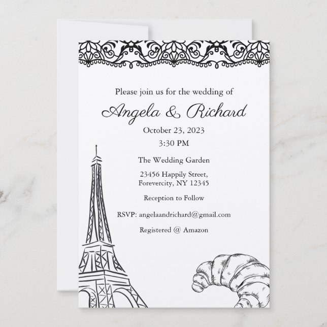 Invitación a la boda, Boda Stationary, París (Anverso)