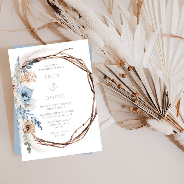 Invitación a la boda Bohemia Floral Azul Bohemia (Subido por el creador)