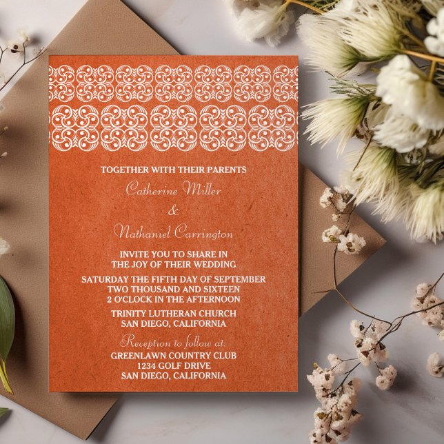 Invitación a la boda bohemia moderna naranja (Orange Modern Bohemian Wedding Invite)