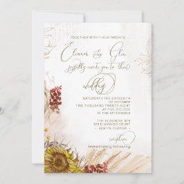 Invitación a la boda bohemiana de girasol con luz