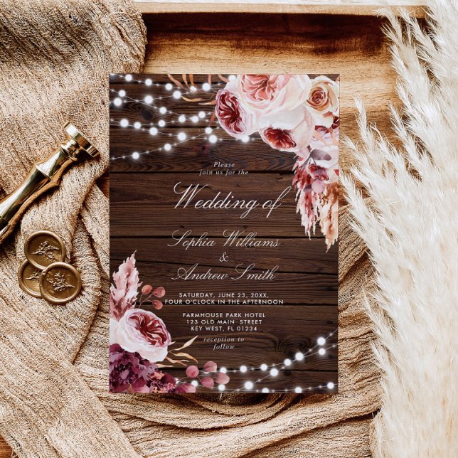 Invitación a la boda bohemiana de Rosa rústico (Subido por el creador)
