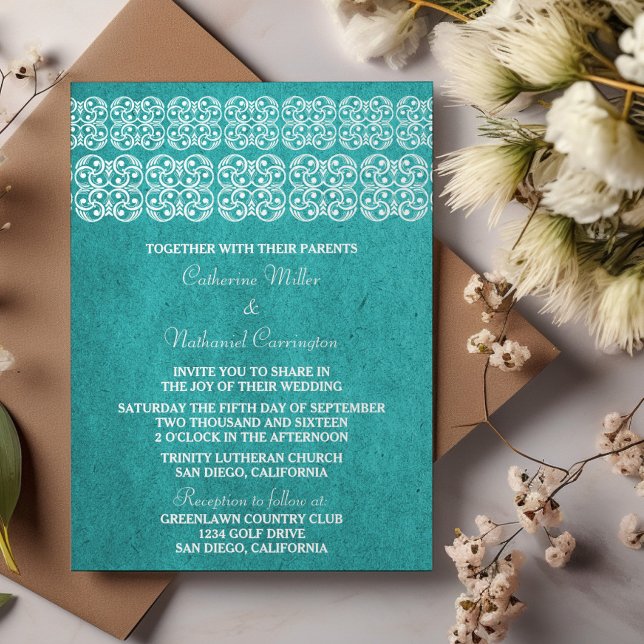 Invitación a la boda bohemiana moderna verde azula (Teal Modern Bohemian Wedding Invite)