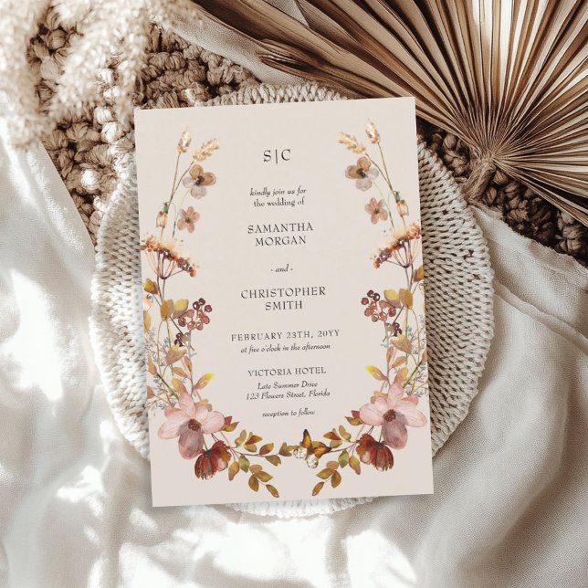 Invitación a la boda Boho Fall Meadow Wildflowers (Boho Fall Meadow Wildflowers Wedding Invitation)