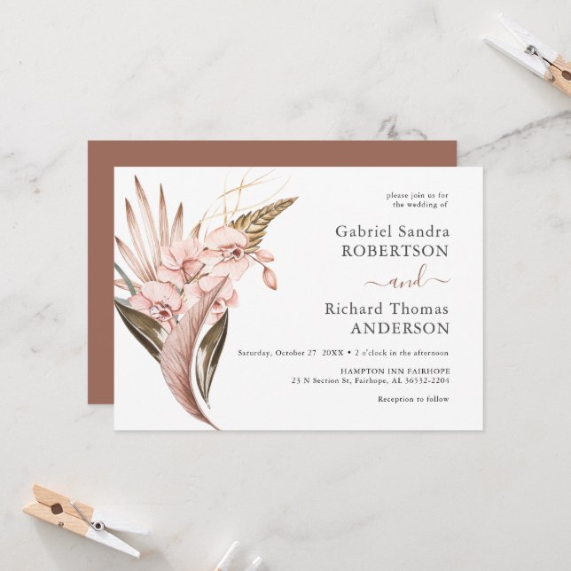 Invitación a la boda Boho Orchid Pampas Terracotta (Anverso/Reverso In Situ)